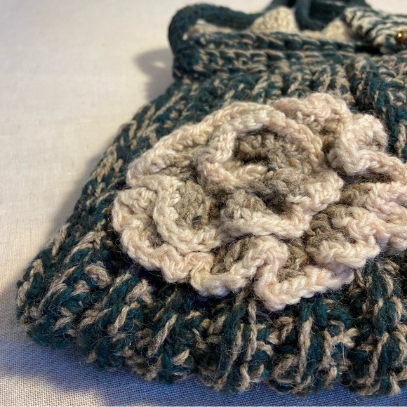 Handmade Chunky Knit Hobo Bag crossbody Purse carry all Boho Hippie green tan - Picture 16 of 16